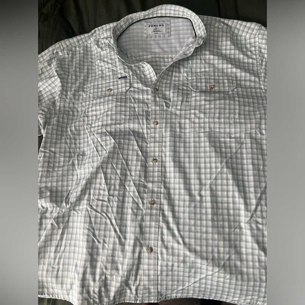 MENS Poncho Checkered Green Button Up XXL